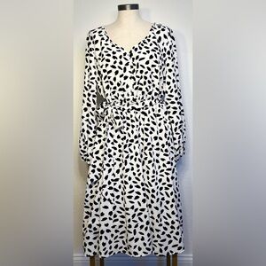 SHEIN Curve Black & White Print Waist-Tie Dress - Sz 2XL